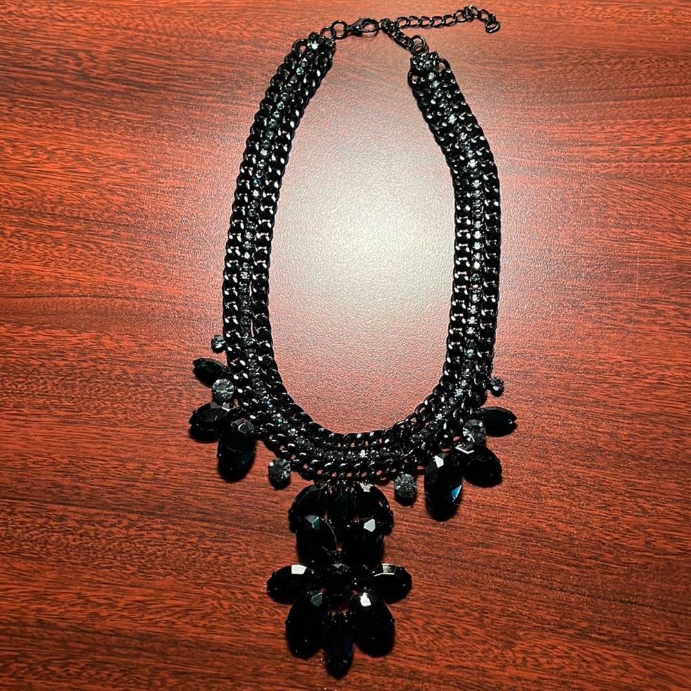 Vintage black glass and chain necklace